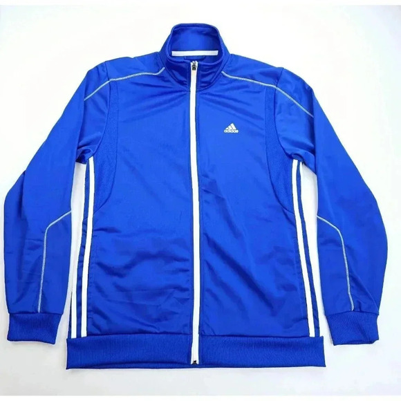 Adidas Climalite Size Medium Men's Blue Turtleneck Full Zip Pockets Track Jacket - Picture 1 of 11